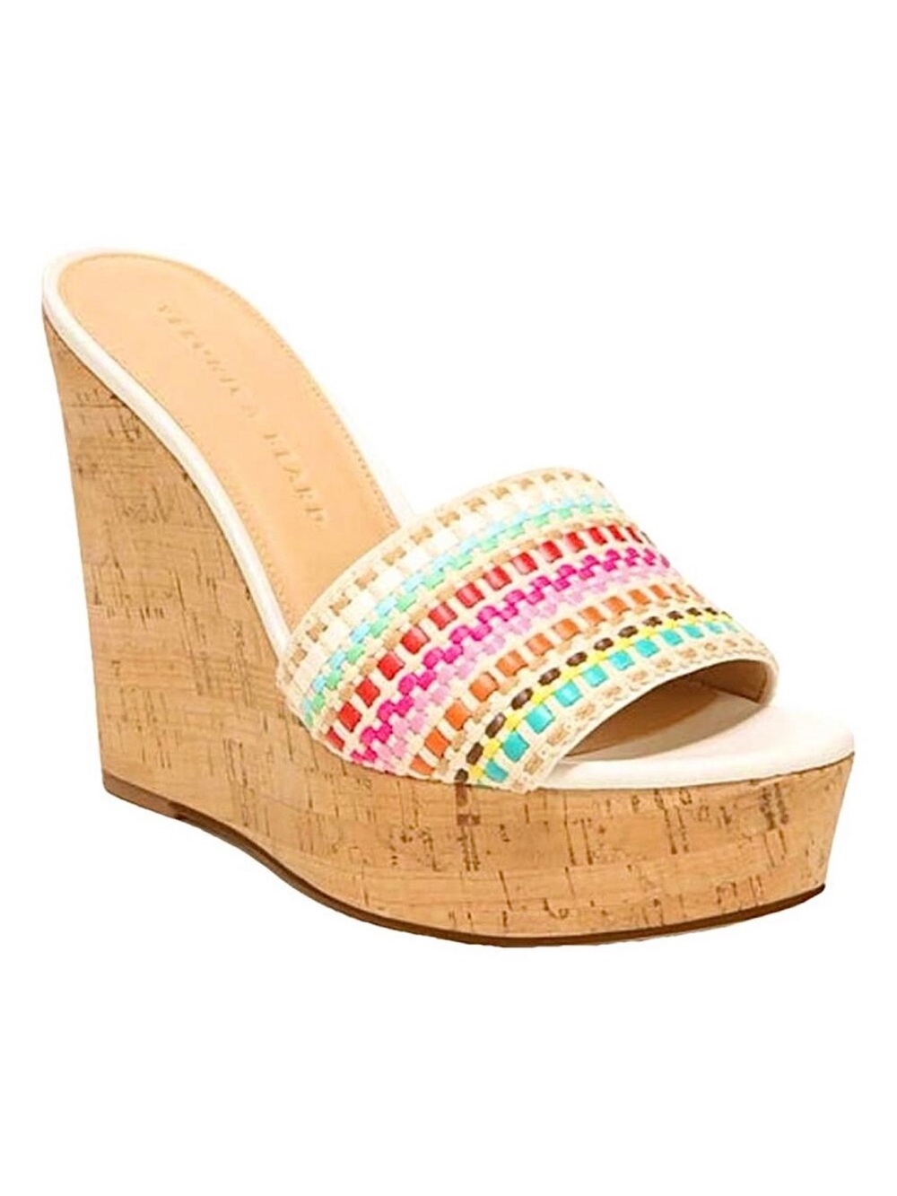 NWOT Veronica Beard Dali Woven Cork Wedge Sandals Snow Multi White 12.5 Luxury